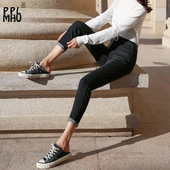 

High Waist Pencil Pant Women Spring New Jeans Women Gray Black Stretch Jeans New Fashion Was Thin Feet Elastic Force Pants Women