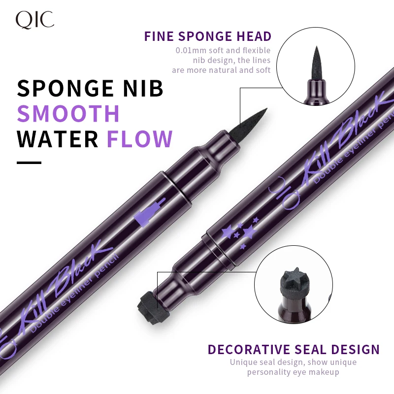Подводка для глаз QIC с двойным штампом черная жидкая подводка водостойкая ручка