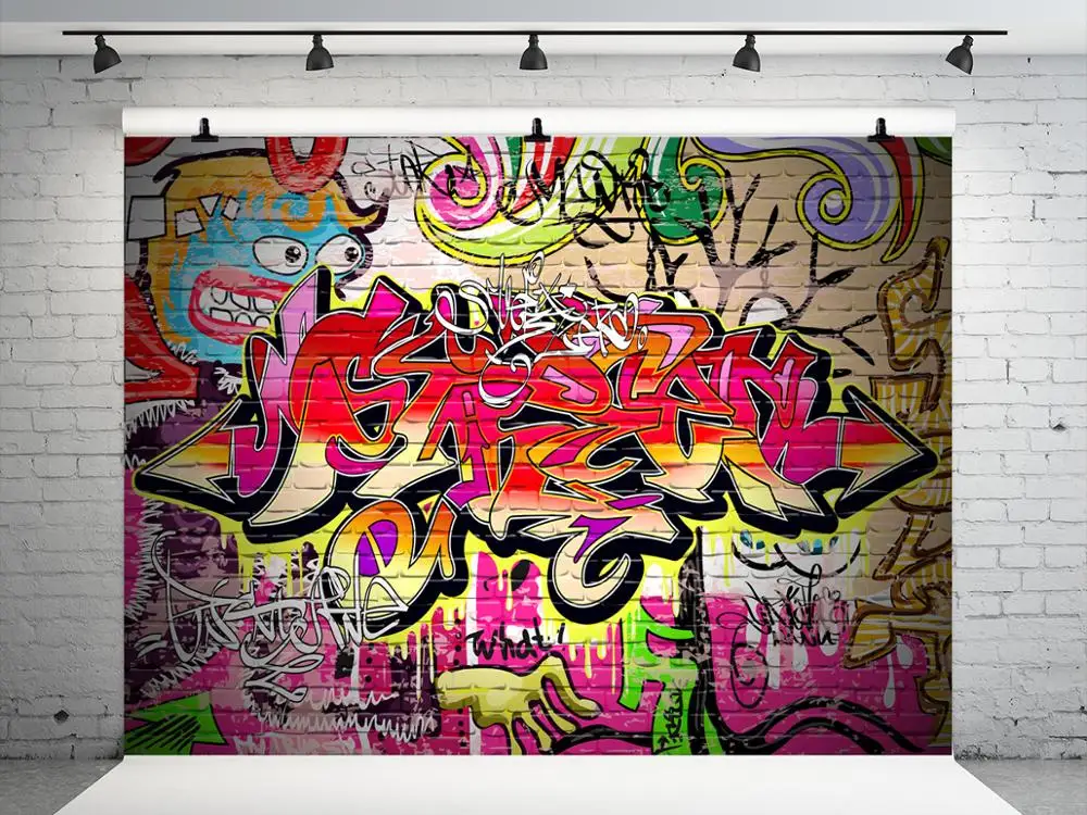 GoEoo Vinyl 7X5FT Graffiti Backdrop Retro 80s Style Hip Hop Backdrops Multicolor Hand Drwaing Wallpaper Artistic 90s Photography Background for Boys Men Happy Birthday Photo Studio Props 