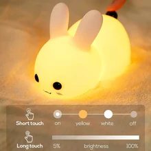 

Creative Led Night Light Usb Rechargeable Children Bedroom Bedside Touch Silicone Cute Bunny Sleeping Atmosphere Light Kids Gift