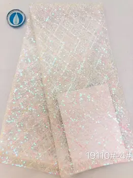 

Popular embroidery net material French tulle lace fabric with sequins for party dress PAN344(5yards/lot)