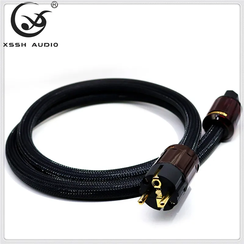 

audio Hi-End XSSH Hifi amplifier OFC Pure Copper Schuko Euro EU+IEC AC Female Male Gold Plated Power Plug Power Cable Cord Wire