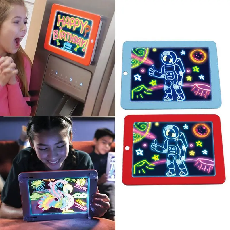 3D Magic Drawing Board Creative Kids Children Pen LED Lights Glow Art Sketchpad