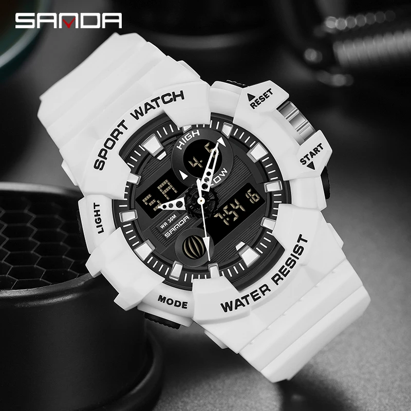 SANDA Men Watches White Outdoor Sport Watch LED Digital Waterproof Casual Watch Military Male Clock relogios masculino Watch Man