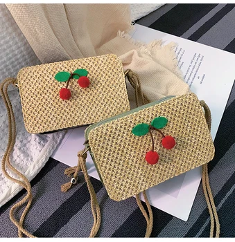 

Cherry Fruit Small Flap Bags for Women 2020 Fashion Straw Crossbody Bags Ladies Summer Messenger Shoulder Handbags