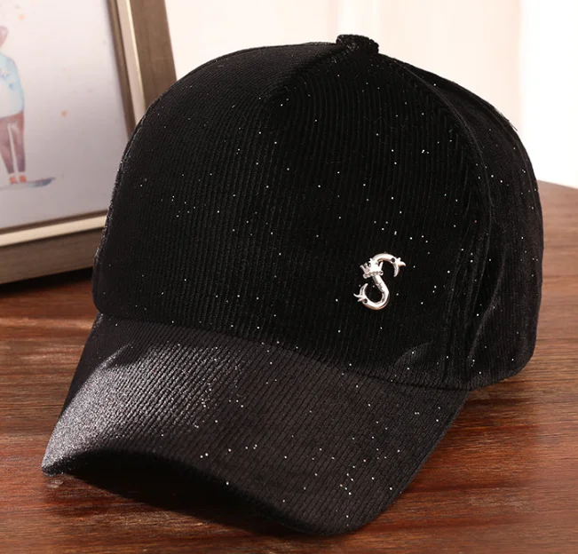 S-black Новая дамская Вельветовая бейсболка, корейская мода, уличные вельветовые кепки с надписью - Цвет: S-black