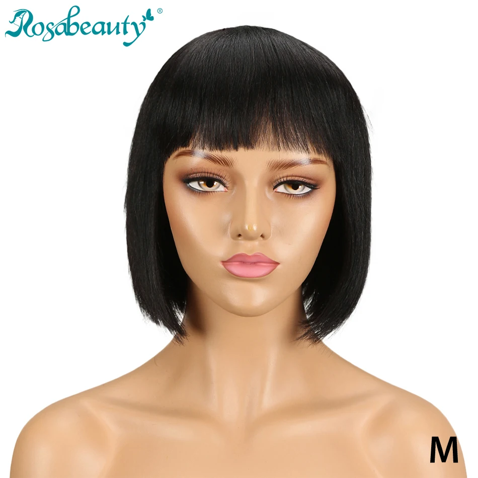 

Rosabeauty 8 Inch Short Bob Human Hair Lace Wigs For Black Women Middle Part Peruvian Remy Straight Hair Lace Wig Natural Black