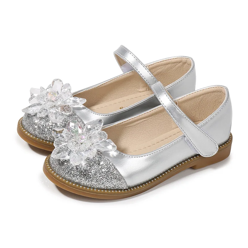 Кожаная обувь для девочек; сезон весна; Новинка; тонкие туфли с закрытым носком для девочек; кроссовки принцессы с мягкой подошвой; детская обувь на плоской подошве с кристаллами; B674