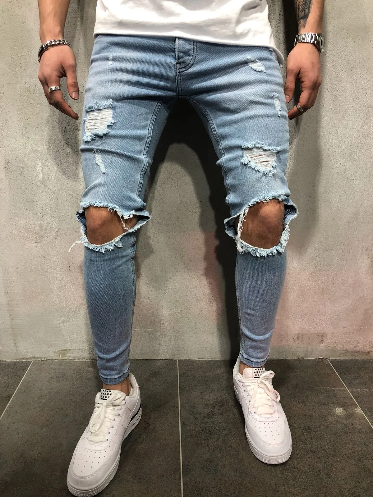 

Men's Pants Hole Slim Men's Trousers Men Clothing 2020 Ripped Jeans for Men Hip Hop Skinny Jeans Clothes Blue Jeans Streetwear