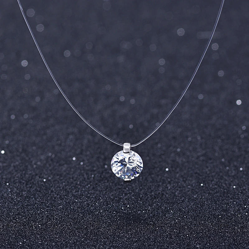 Dana Carrie Women jewelry S925 sterling silver zircon pendant short clavicle transparent invisible fish line necklace Dana Carrie Women jewelry S925 sterling silver zircon pendant short clavicle transparent invisible fish line necklace