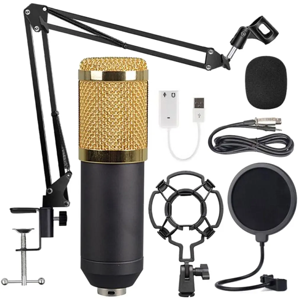

Black Gold Mesh Large Diaphragm Condenser Microphone For Recording Room KTV Condenser Microphone Kit