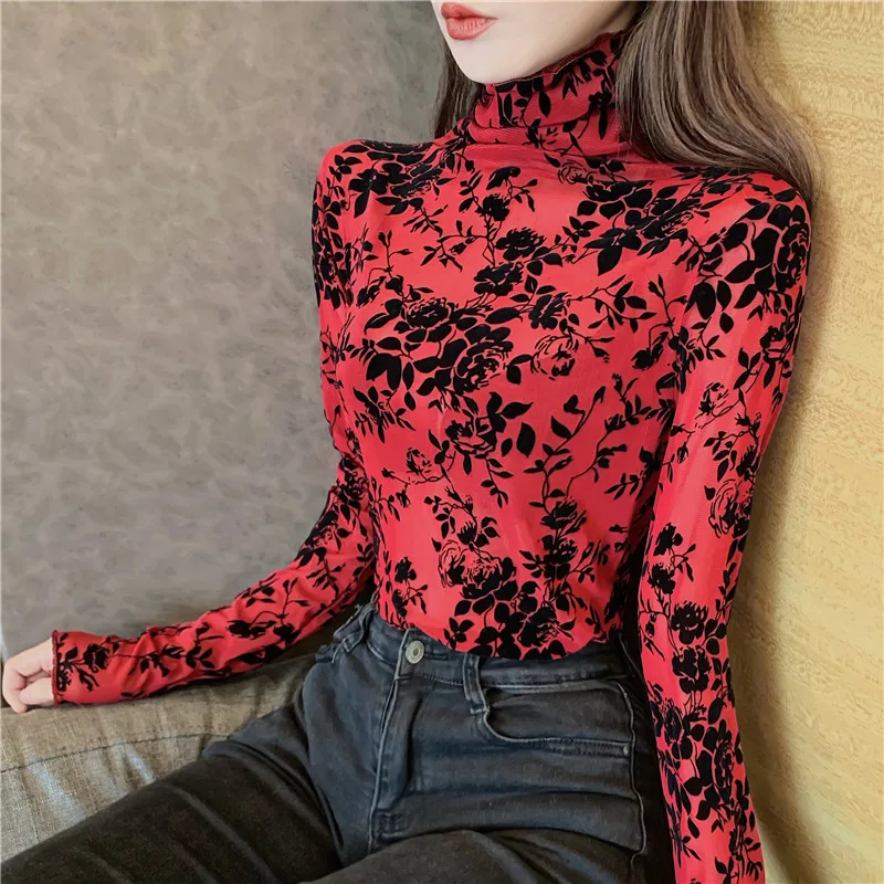 Винтажные женские футболки с длинным рукавом, осенний стиль, camiseta feminina, женские топы, водолазка с принтом, сетчатые футболки, Дизайнерский Модный бренд