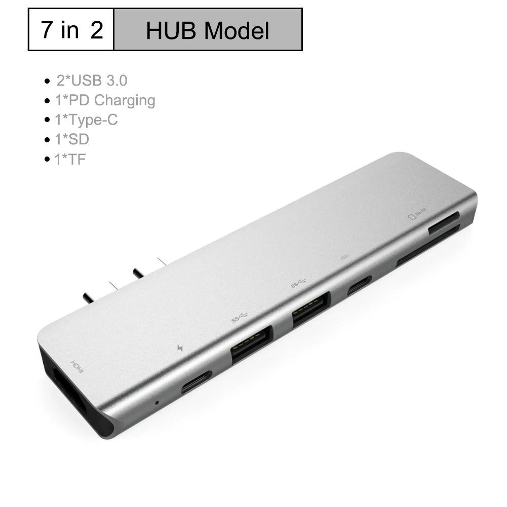 Usb концентратор 3,0 USB C концентратор двойной тип C к USB 3,0 HDMI адаптер с SD/TF кардридер USB-C 3,0 сплиттер порт концентратор для MacBook Pro - Цвет: 7-in-2 HUB Model