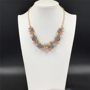 

Office Lady Gold Color Plating Marble Ball Grey Pink Acrylic Ball Dangle Around Statement Necklace For Women Elegant Anniversary