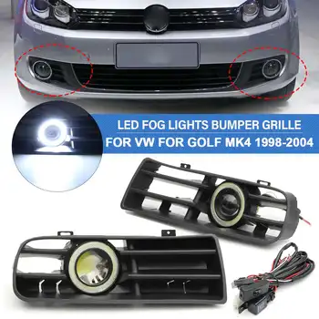 

Pair Car Auto White Fog Light Front Bumper Grilles For VW Golf MK4 1998 1999 2000-2004 Angel Eyes Lamp LED Running Fog Light