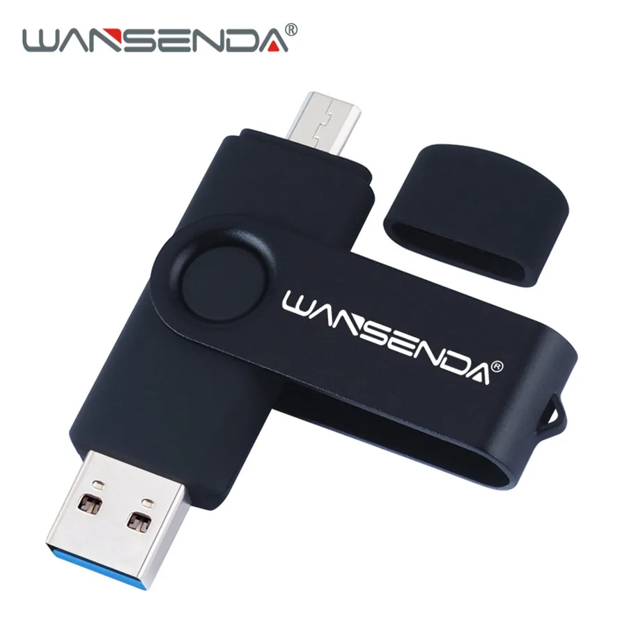 WANSENDA OTG USB флеш-накопитель USB 3,0 высокоскоростной флеш-накопитель 16 ГБ 32 ГБ 64 Гб 128 ГБ 256 ГБ Микро-флеш-накопитель USB флеш-накопитель - Цвет: Черный