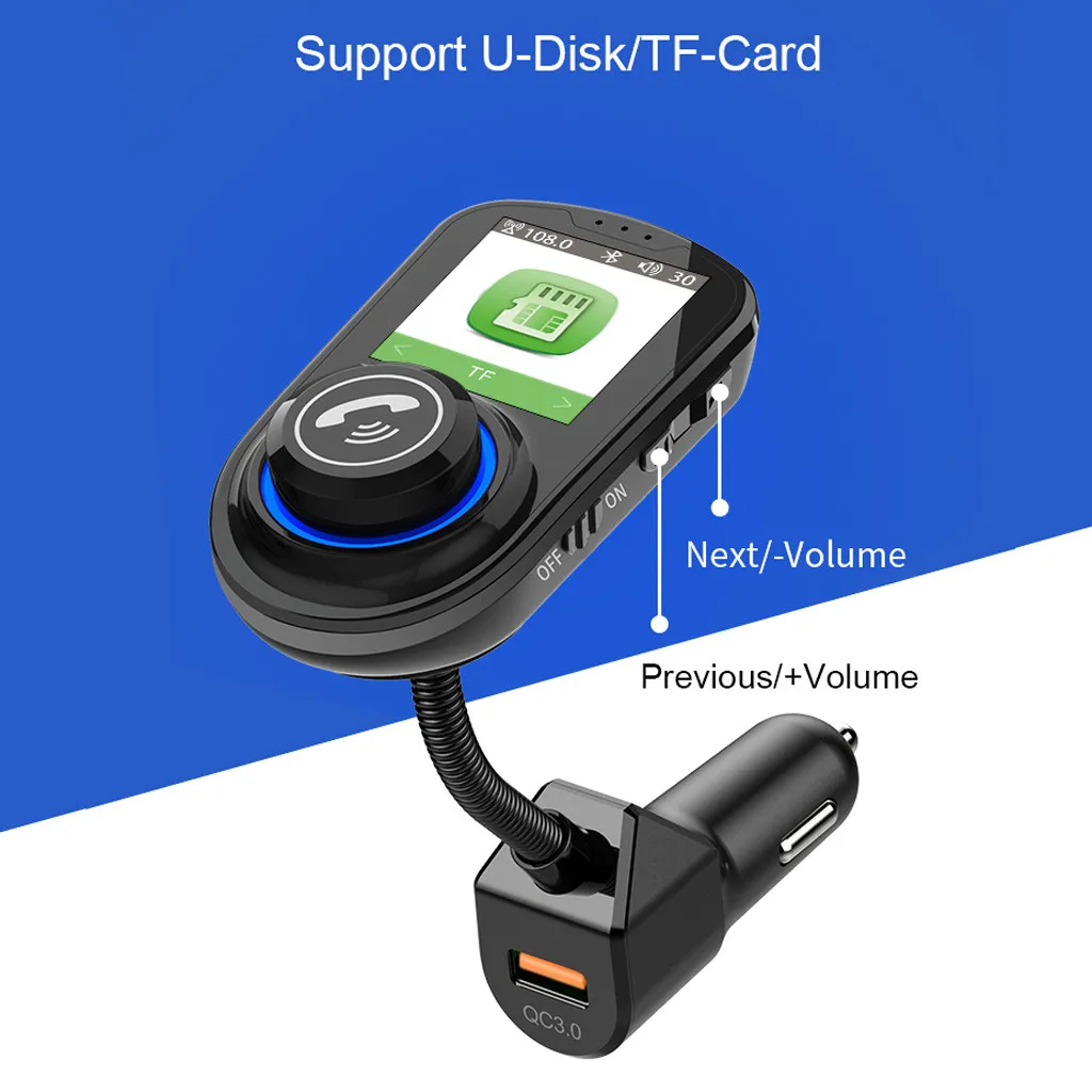 1.8in ЖК-экран беспроводной Bluetooth 5,0 fm-передатчик модулятор громкой связи автомобильный комплект радио USB MP3 музыкальный плеер для iPhone 7 8