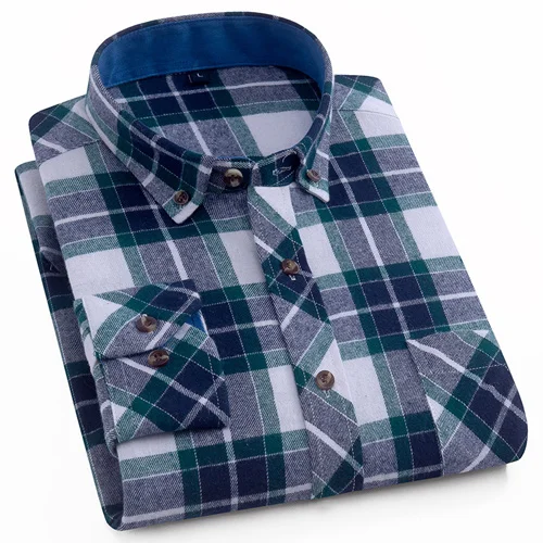 Мужские модные фланелевые хлопковые рубашки с одним накладным карманом, цветные клетчатые облегающие повседневные топы с длинным рукавом, рубашки - Цвет: MG2
