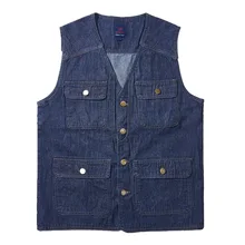 Мужской джинсовый жилет, осенний и зимний жилет, повседневный рыболовный Большой размер, много карманов, одежда для работы среднего возраста, Мужская