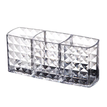 

Portable Transparent Acrylic Display Stand Storage Box 3 Slot Dustproof Makeup Brush Holder Eyebrow Pencil Lip Liner Bedroom