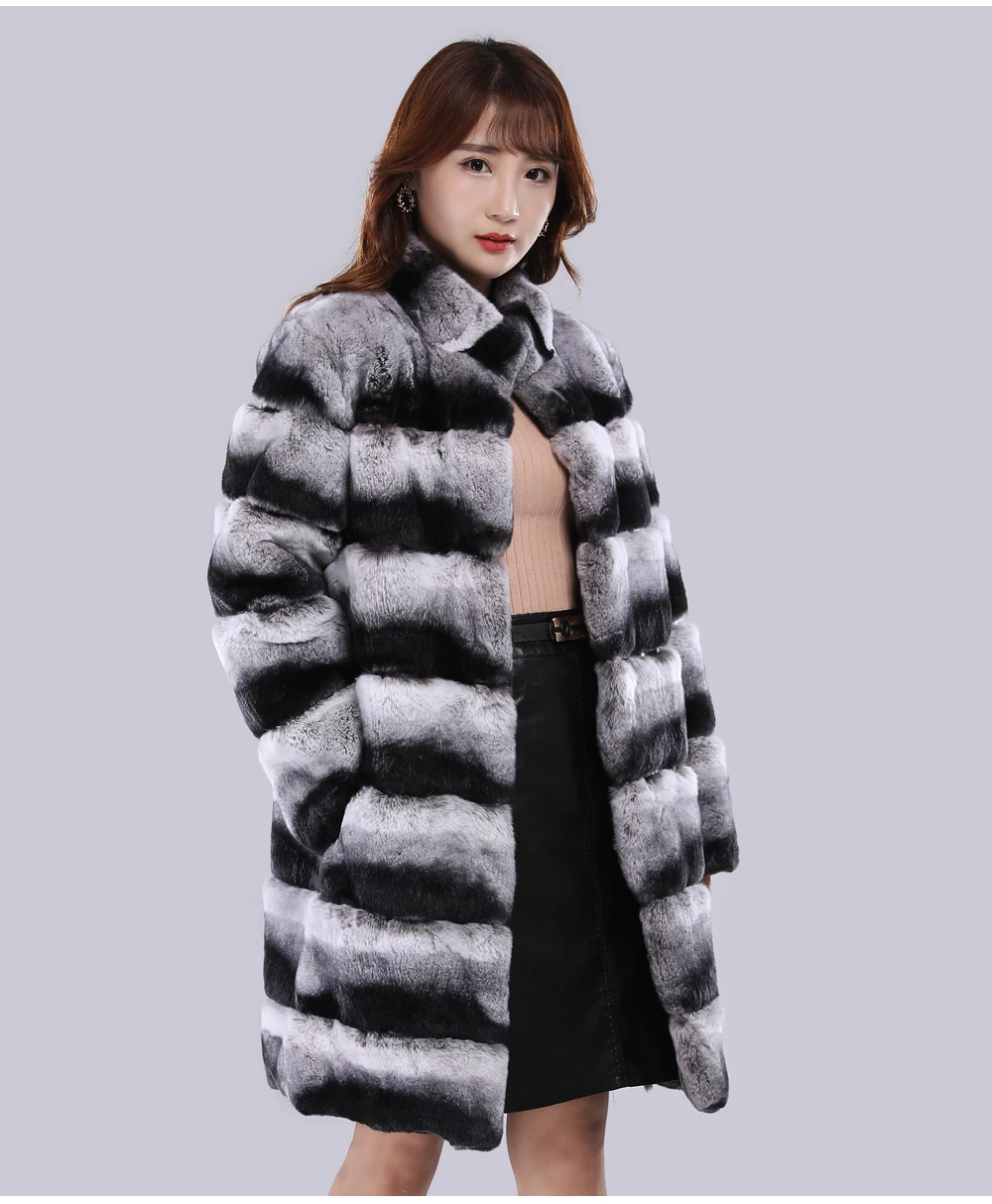 Зимняя женская натуральная Настоящий мех кролика пальто длинный стиль натуральный теплый мех куртка Высокое качество пальто из меха кролика