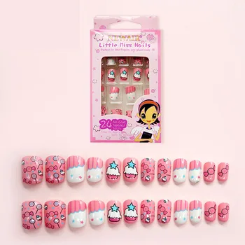 

Newest 24Pcs/Box Children Full Cover Acrylic False Nail Tips Fake Press on Nails Art DIY For Kids Manicure Tools