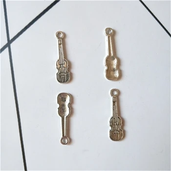 

30pcs Metal Antique Silver Color Small Violin Charms Small Guitar Charms Pendant for Necklace Jewelry Findings 6x22mm