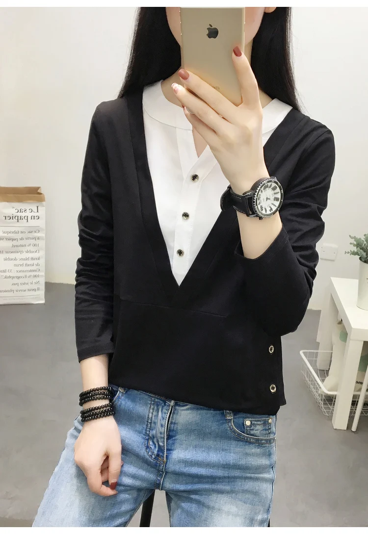 Blusas Mujer De Moda, повседневные весенне-осенние Топы, корейский стиль, женская рубашка с длинным рукавом размера плюс, свободная Bluzka damsk 7896 50