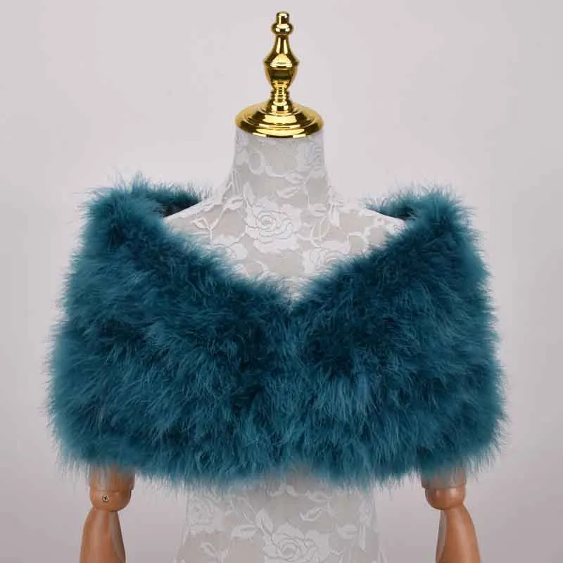 Peacock blue Свадебные меховые накидки Роскошные страусиные перья верблюжья меховая Болеро Свадебная Невеста белая слоновая кость Болеро Вечерние шали болеро - Цвет: Peacock blue