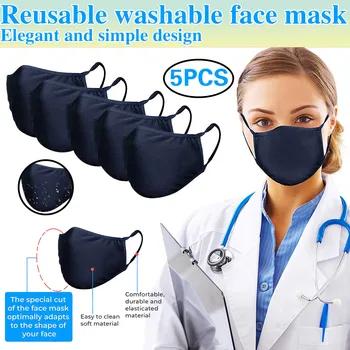 

5pcs Simple Solid Color Facemasks Unisex Use Anti-dust Reusable Mouth Face Cover 5pc Washable Masks Mouth Cover For Man Woman