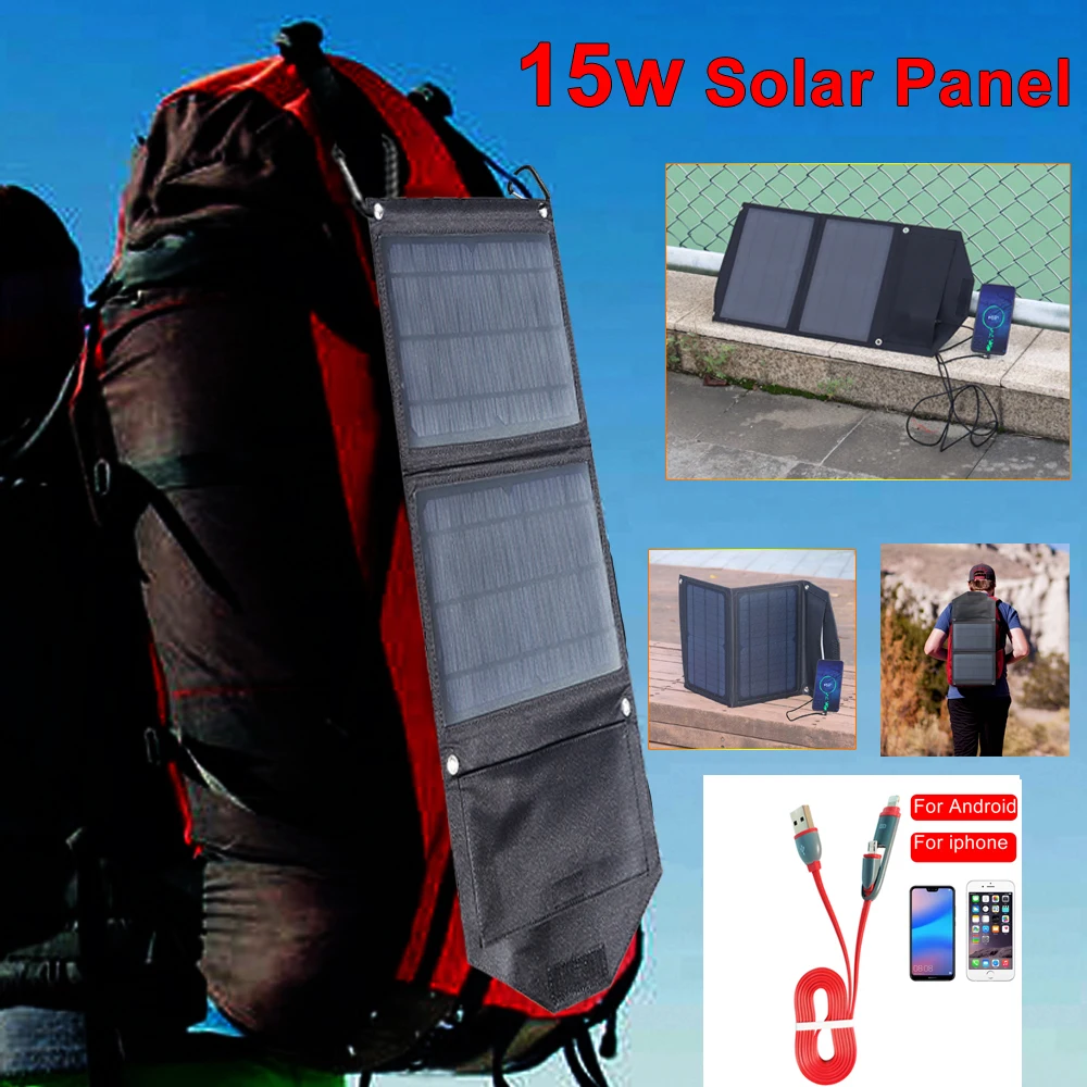 

Flexible Solar Panel Kit Foldable 15w 5v Solar Charger 3A USB for Mobile Phone Powerbank Home System Hiking Camping Travel