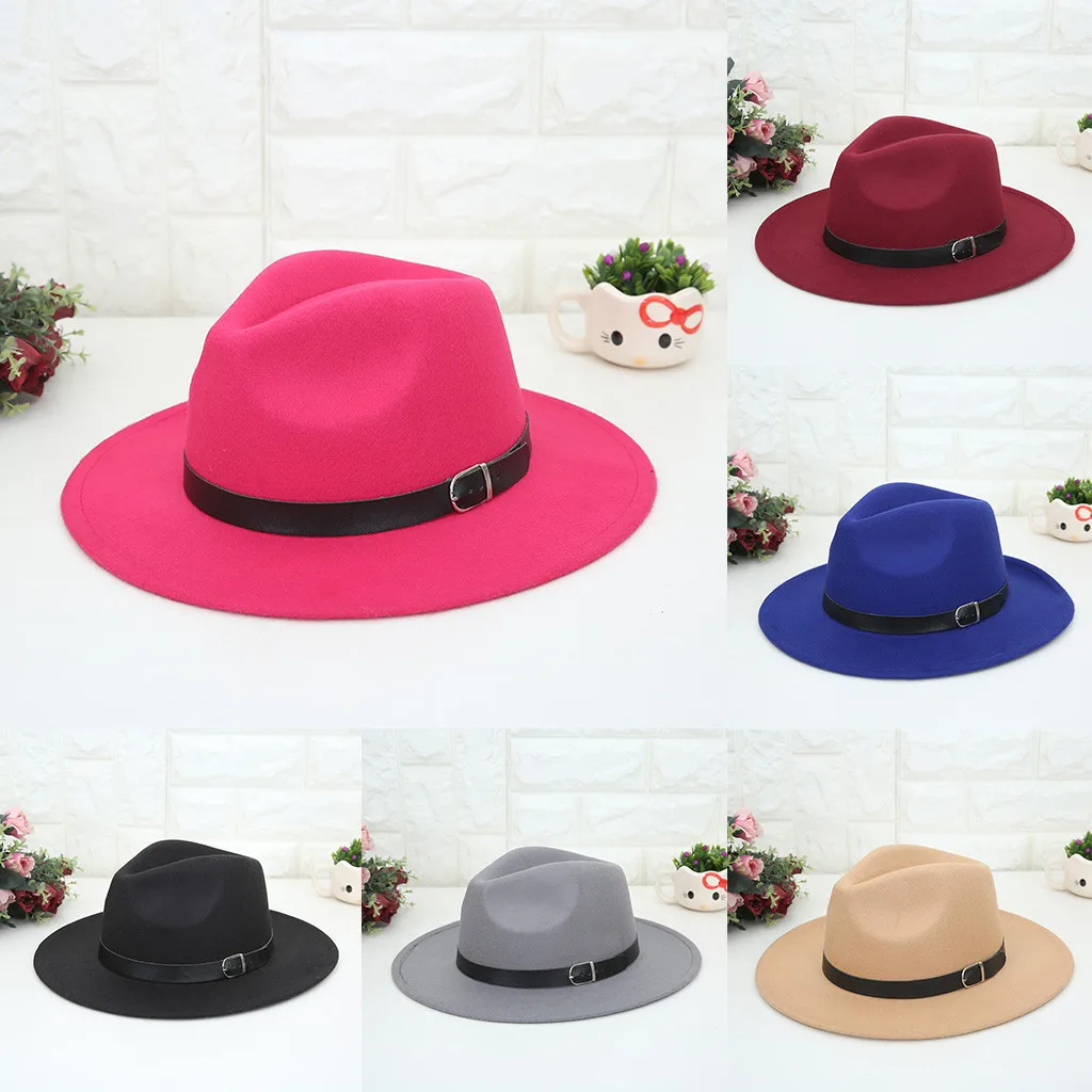 

Sun Prevent Fashion Breathable Autumn Winter Chapeau Women's Crushable Wool Felt Outback Hat Panama Hat Wide Brim with Belt