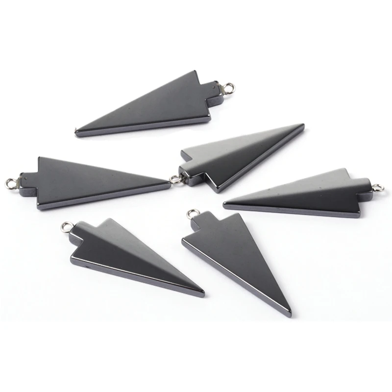 5pcs Gemstone Pendants Non-magnetic Synthetic Hematite with Iron Findings Triangle Black for Jewelry Making DIY Craft | Украшения и