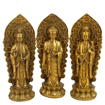 

Western Trinity Buddha Sculpture Mahasthamaprapta Statue Bodhisattva Figurine Brass Art&Craft Home Feng Shui Decoration R2669