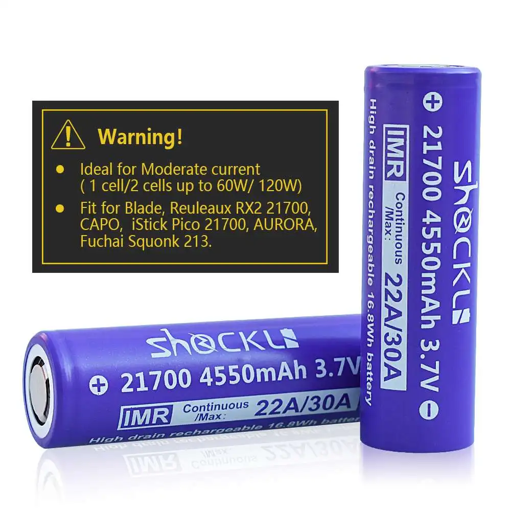 2 шт 3,7 V Shockli IMR 21700 аккумулятор 4550mAh 30A литий-ионная аккумуляторная батарея с плоским верхом чехол для фонарика