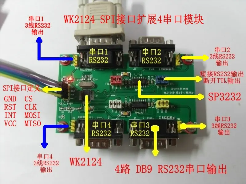 Wk2124 Расширенный 4 модуль последовательного порта SPI интерфейс ttl RS232 выходной схема Повседневная техническая поддержка