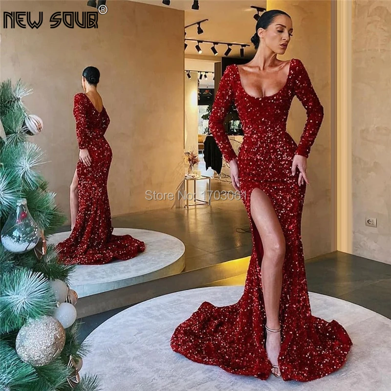 Сексуальные красные блестящие вечерние платья для девочек Новое поступление