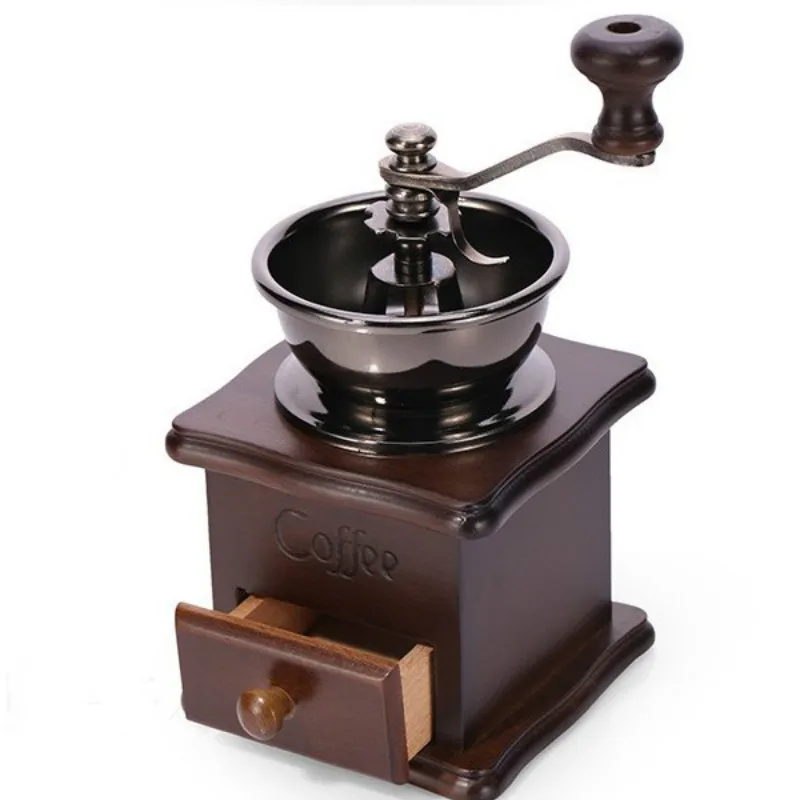 

Classical Wooden Manual Coffee Grinder Hand Stainless Steel Retro Coffee Spice Mini Burr Mill With High-quality Ceramic lo12614