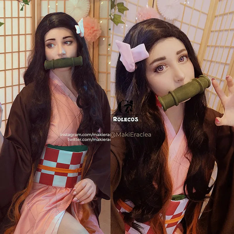ROLECOS аниме демон Slayer Kamado Nezuko Косплей Костюм Kimetsu no Yaiba Хэллоуин женское кимоно