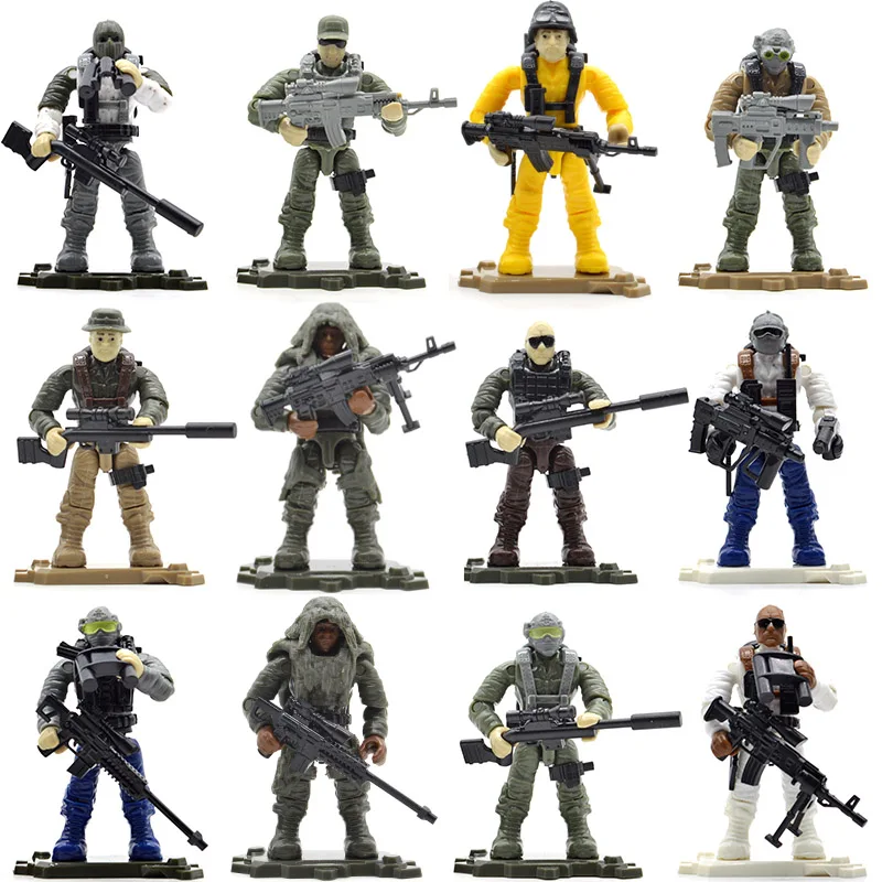 XJ996a999(12 figs) Набор для игры, армейские солдатики, Военная серия с оружием, вызов, телескоп, строительные блоки, кирпичи, игрушки для детей - Цвет: XJ996a999(12 figs)