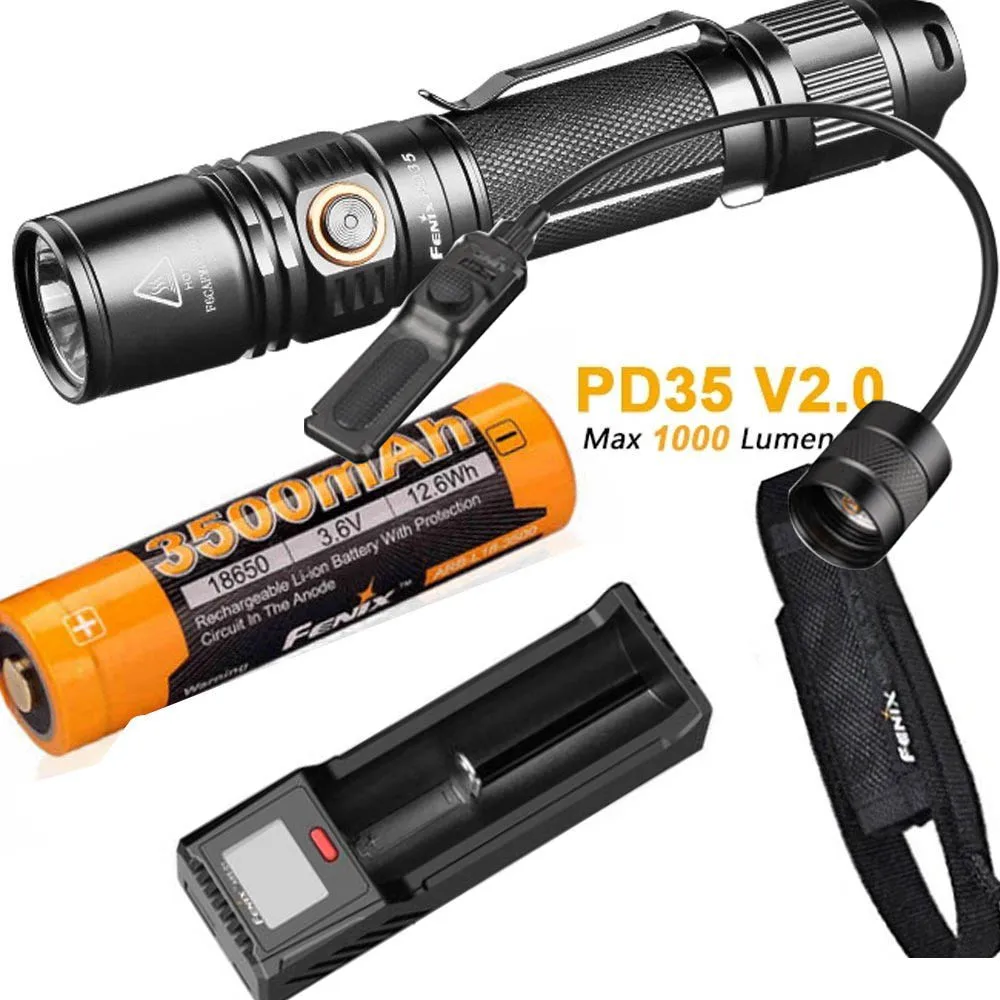 Fenix PD35 V2.0 Edition V2 1000 Lumen CREE XP-L HI V3 LED Tactical Flashlight with battery, ARE-D1 charger,AER-02 V2.0