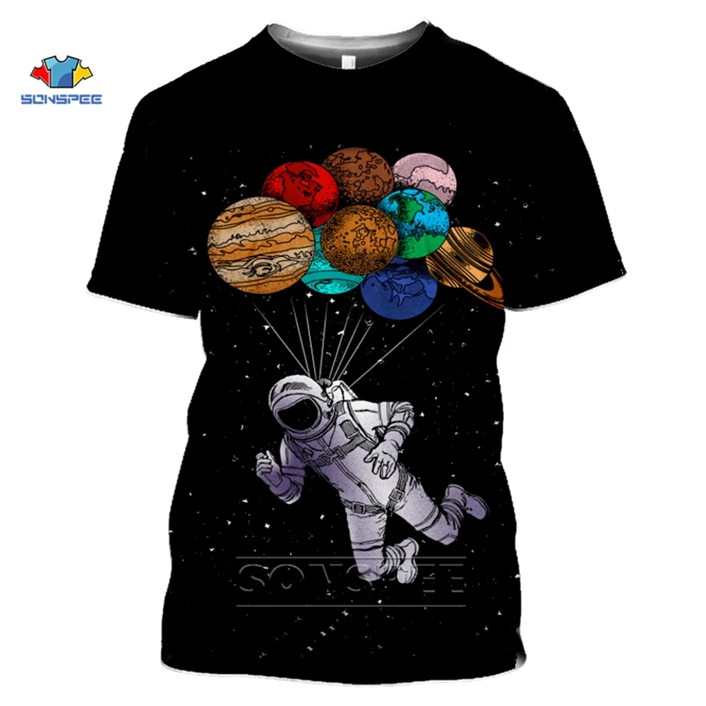 

SONSPEE 2020 New 3D Tshirt Men Space Astronaut Planet Balloon 3D Print Tees Shirt Short Sleeve Casual Fashion Tops Plus Size 6XL