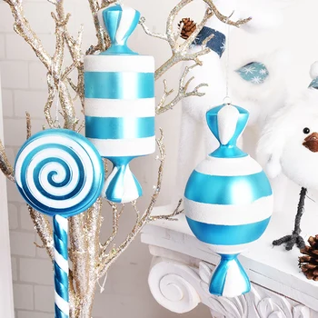 

Christmas tree ornaments Christmas window decoration pendant 20CM blue and white painted candy ornaments candy
