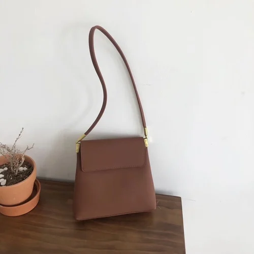 Ins Retro Pu Leather Women Shoulder Crossbody Bags Simple Shoulder Bag Totes Bag Lady Handbags Clutch Purse NEW - Цвет: Коричневый