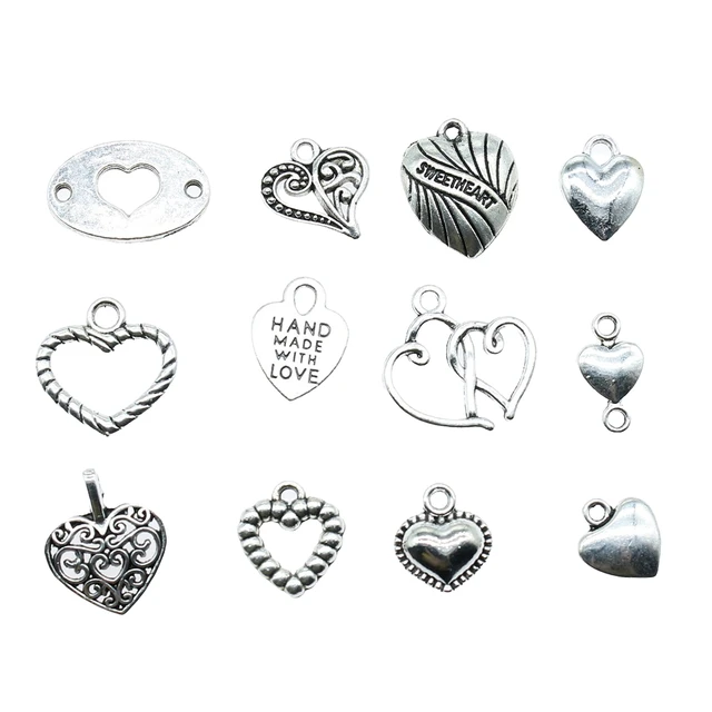 20pcs Flower Heart Charms Valentine Charms Double Sided Charms Antique Silver Tone 18x18mm cf1659