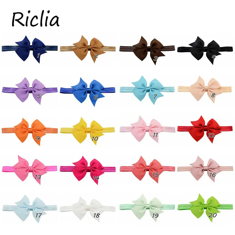 Riclia 20pcs/lot Bow Child Headbands Solid Cute Child Hair Accessories Princess Girls Headwear 20 Colors Cute Ribbon Hair Band