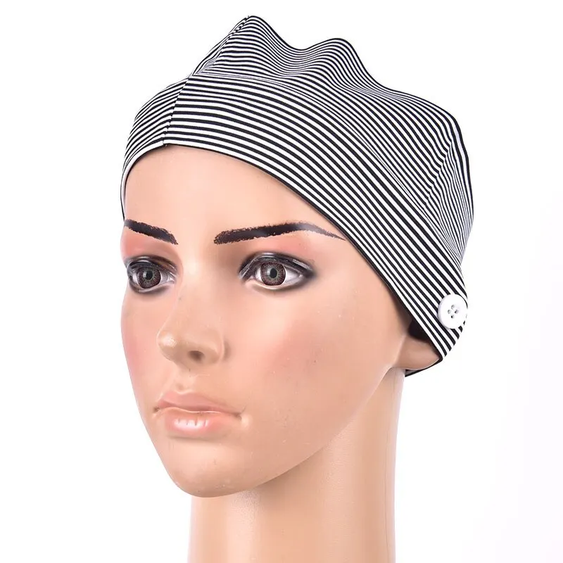 

Unisex Button Headband Striped Printed Headwrap Protect Ears Face Cover Holder Elastic Turban