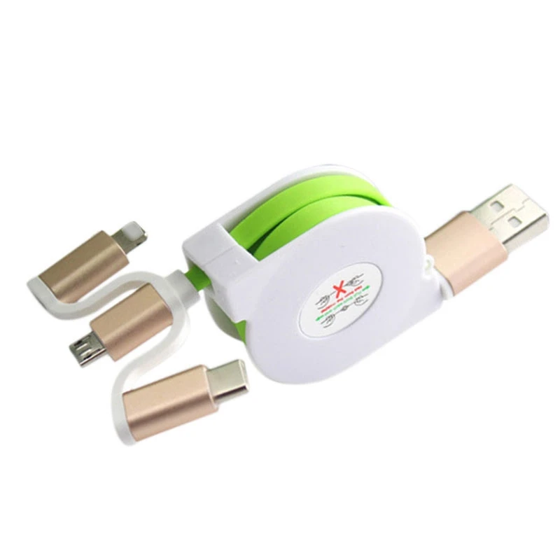 3 в 1 Выдвижной Usb type C кабель зарядного устройства для samsung Android Iphone - Цвет: Green