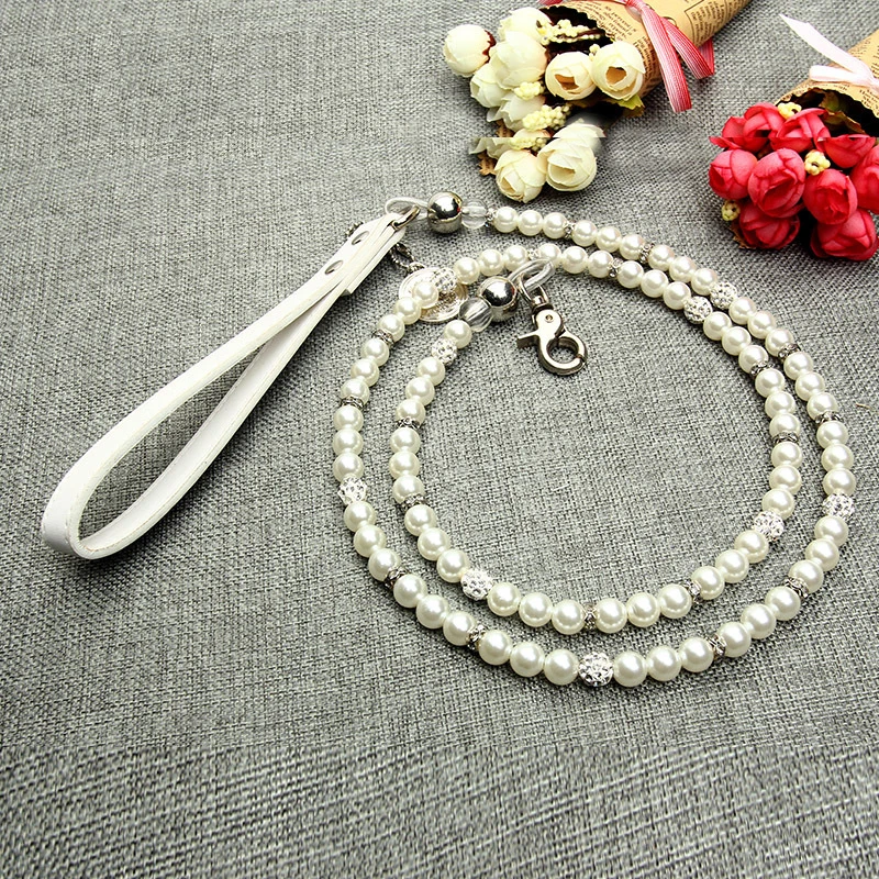 Pearls Pet Leash Роскошный жемчуг поводок к ошейнику домашнего животного набор ходьба Бег колье для прогулки бусы ошейники веревка для ошейник для собак и кошек цепь - Цвет: Pearls Pet Leash