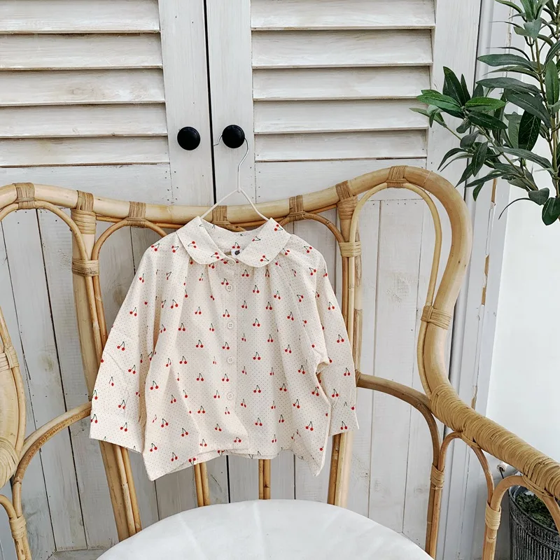 

Wheat Season 2019 Autumn New Style Girls Cherry Comfortable Cotton Shirt GIRL'S Shirt Children Long Sleeve Base Shirt